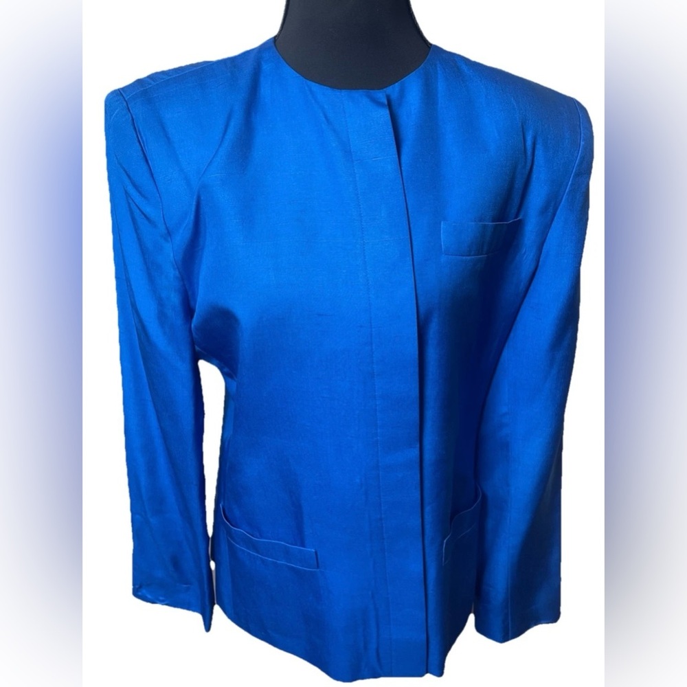 Vintage Carlisle 100% Silk Skirt and Jacket Set Royal Blue Size 12